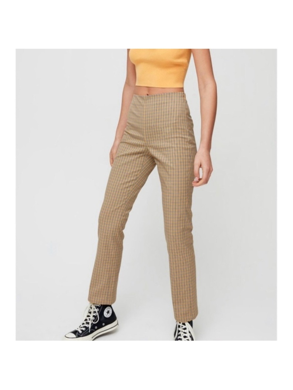 Aritzia Sunday Best Merida Pant Plaid Academia Yellow Check Size 00 ALTERED